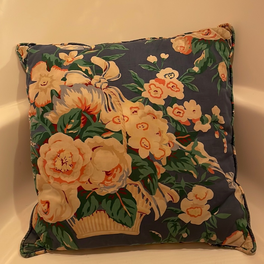 Vintage 1990’s custom accent pillow floral flowers blue green rose sofa couc…
